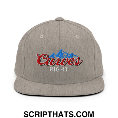 Curves Right Embroidered Flat Bill Brim Snapback Hat Heather Grey