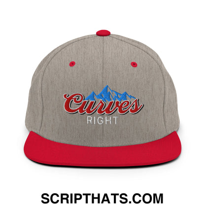 Curves Right Embroidered Flat Bill Brim Snapback Hat Heather Grey Red