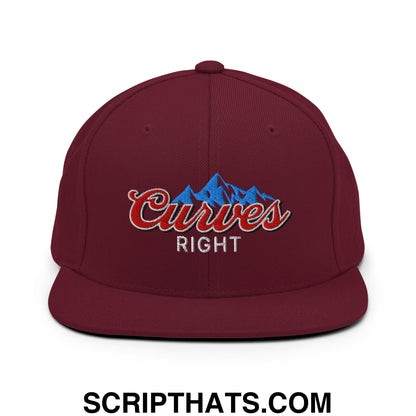 Curves Right Embroidered Flat Bill Brim Snapback Hat Maroon
