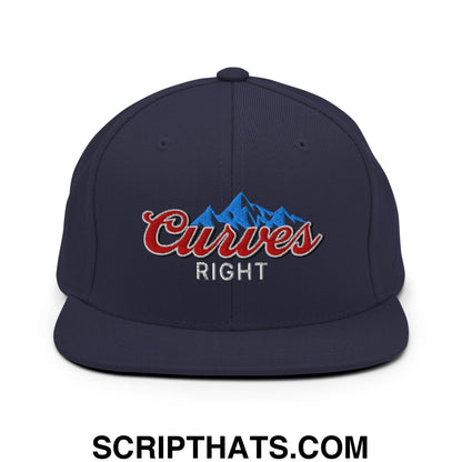 Curves Right Embroidered Flat Bill Brim Snapback Hat Navy