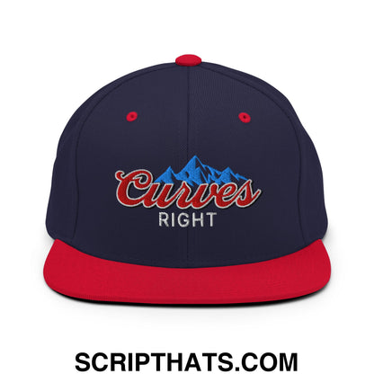 Curves Right Embroidered Flat Bill Brim Snapback Hat Navy Red