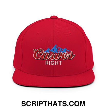 Curves Right Embroidered Flat Bill Brim Snapback Hat Red