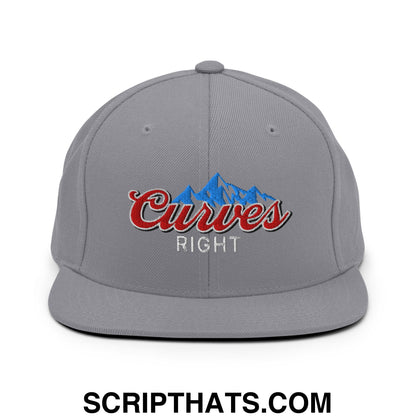 Curves Right Embroidered Flat Bill Brim Snapback Hat Silver