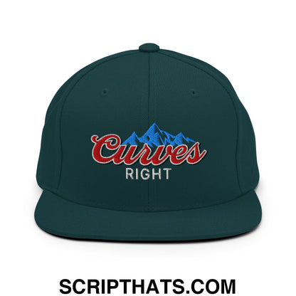 Curves Right Embroidered Flat Bill Brim Snapback Hat Spruce
