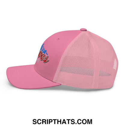 Curves Right Embroidered Mesh Trucker Hat Pink