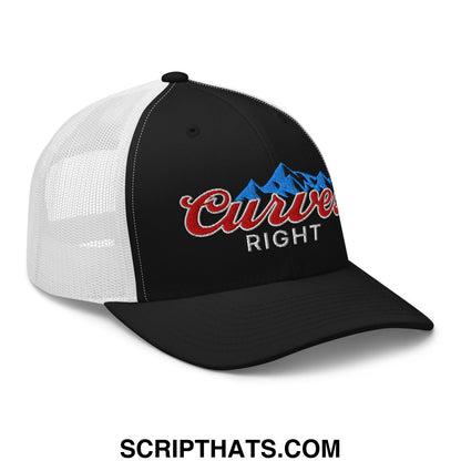 Curves Right Embroidered Mesh Trucker Hat Black White