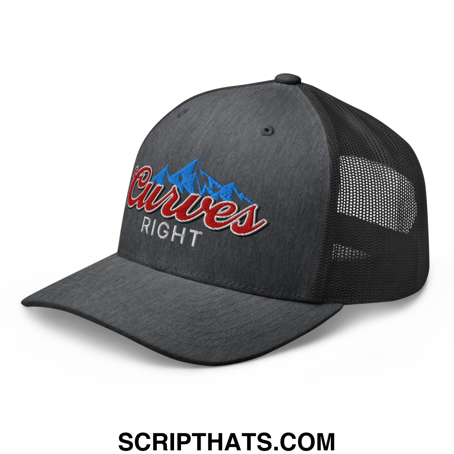 Curves Right Embroidered Mesh Trucker Hat Dark Heather Gray