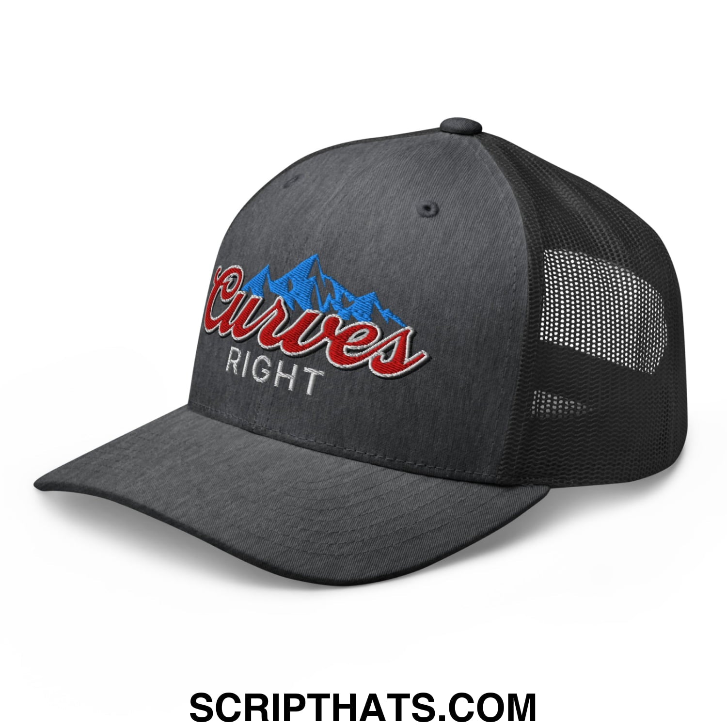 Curves Right Embroidered Mesh Trucker Hat Dark Heather Gray