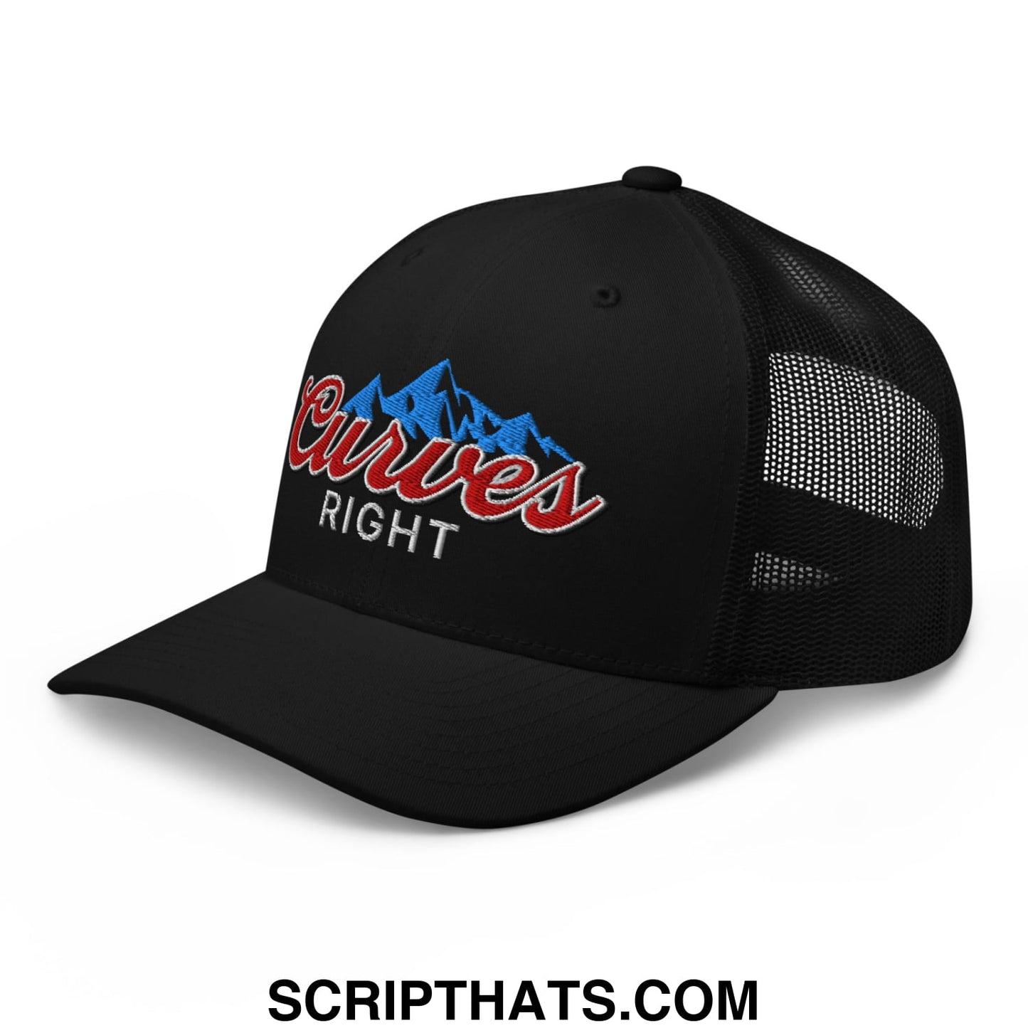 Curves Right Embroidered Mesh Trucker Hat Black