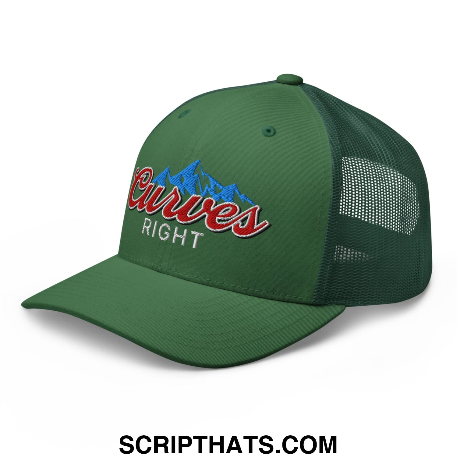 Curves Right Embroidered Mesh Trucker Hat Evergreen