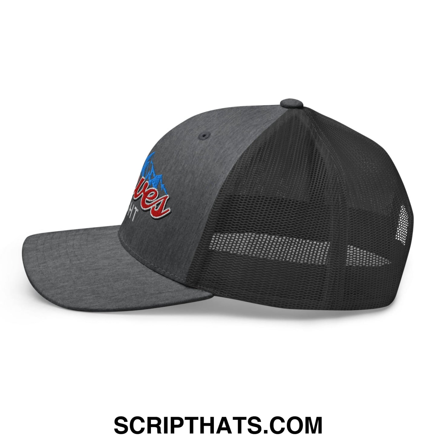 Curves Right Embroidered Mesh Trucker Hat Dark Heather Gray