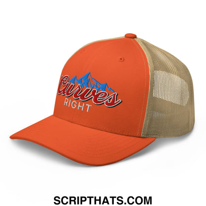 Curves Right Embroidered Mesh Trucker Hat Rustic Orange Khaki
