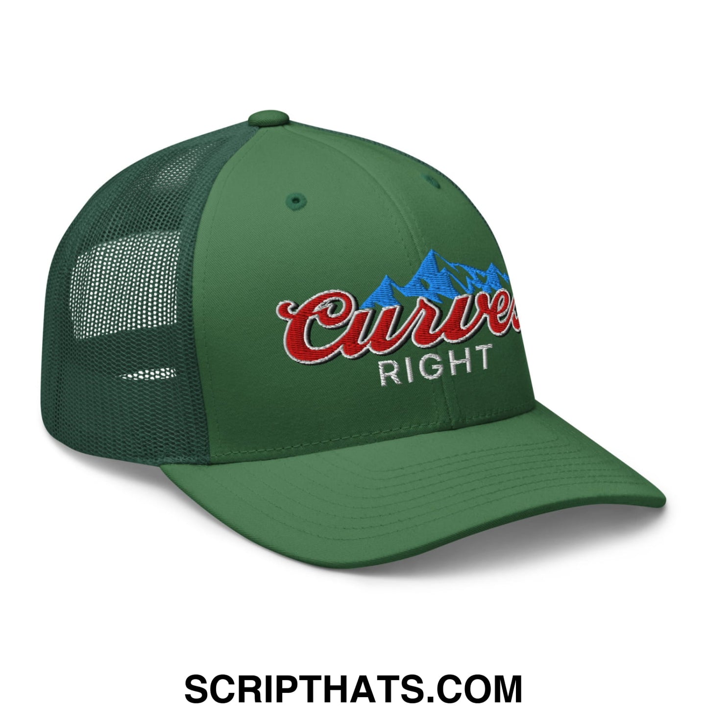 Curves Right Embroidered Mesh Trucker Hat Evergreen