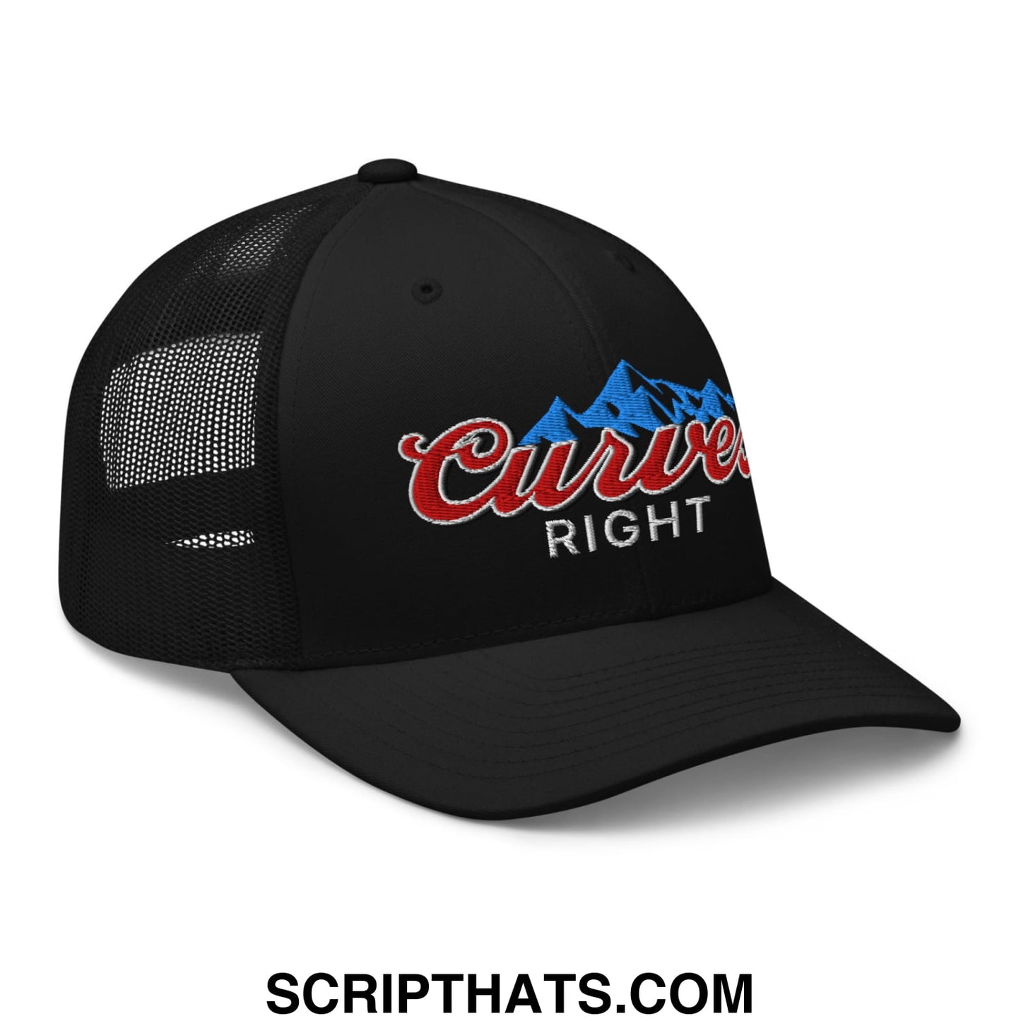 Curves Right Embroidered Mesh Trucker Hat Black