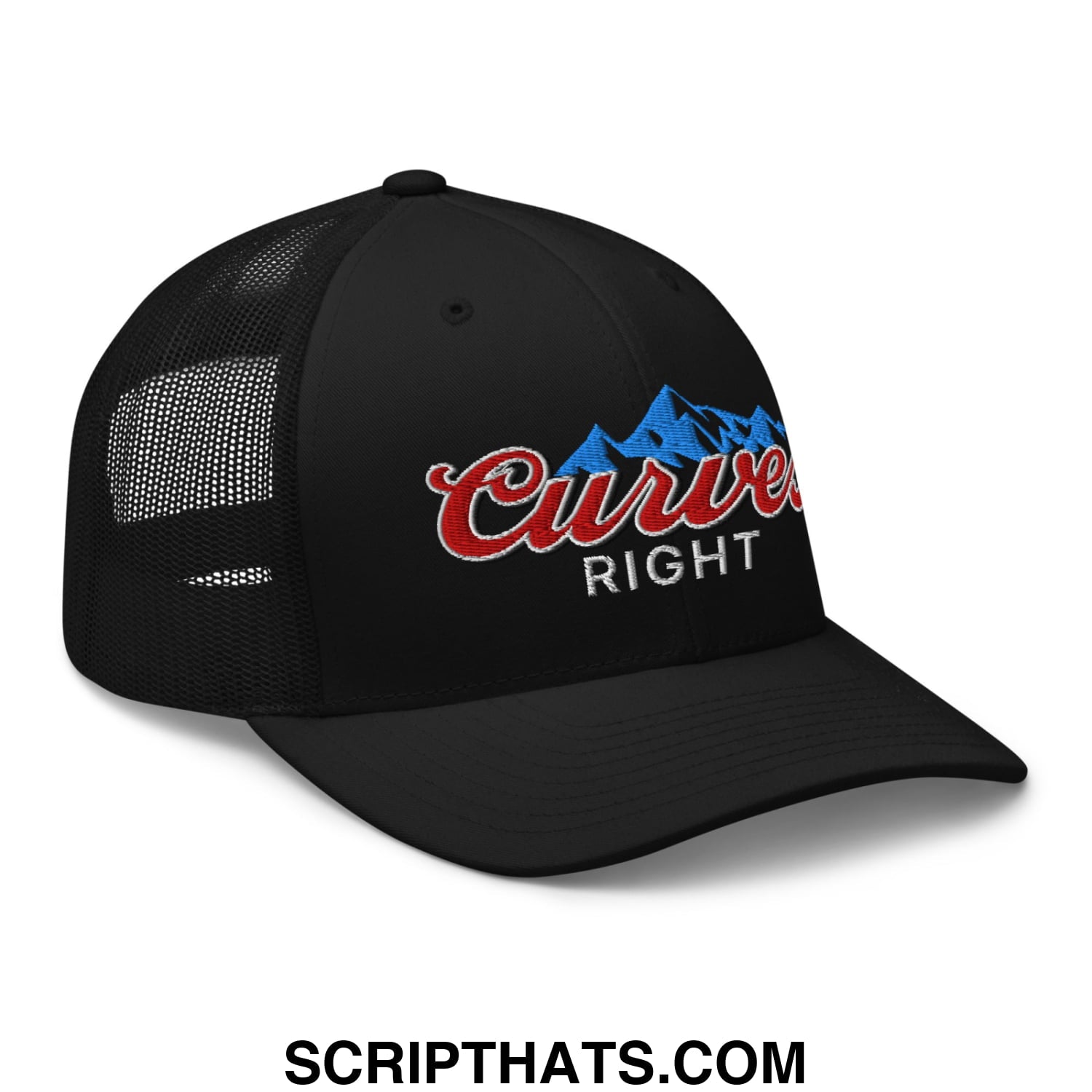 Curves Right Embroidered Mesh Trucker Hat Black