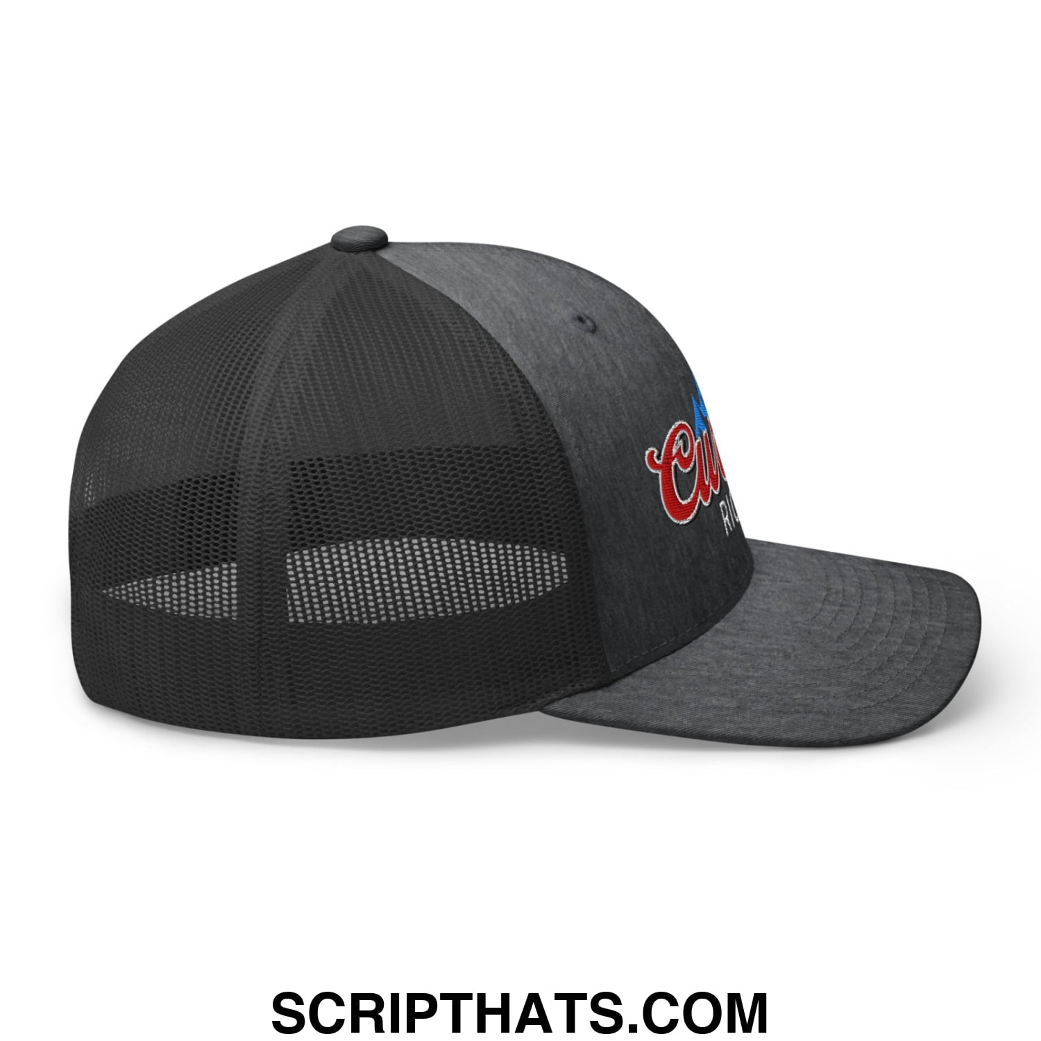 Curves Right Embroidered Mesh Trucker Hat Dark Heather Gray