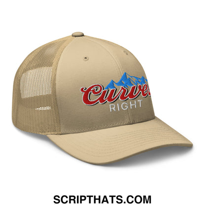 Curves Right Embroidered Mesh Trucker Hat Khaki