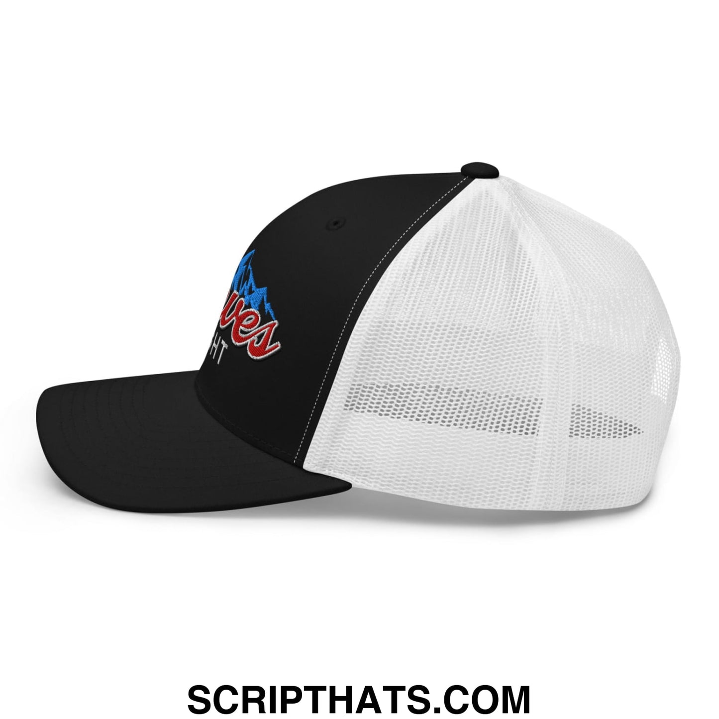 Curves Right Embroidered Mesh Trucker Hat Black White