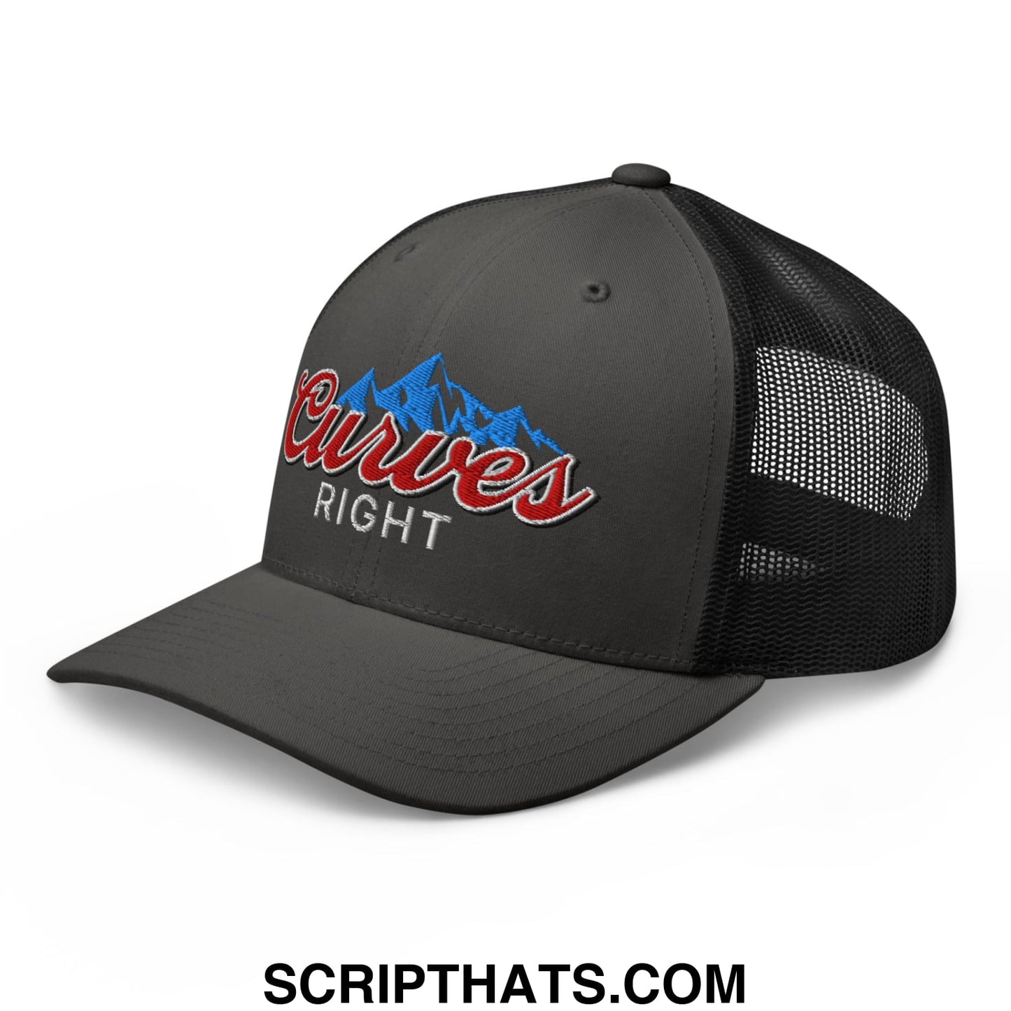 Curves Right Embroidered Mesh Trucker Hat Charcoal Black