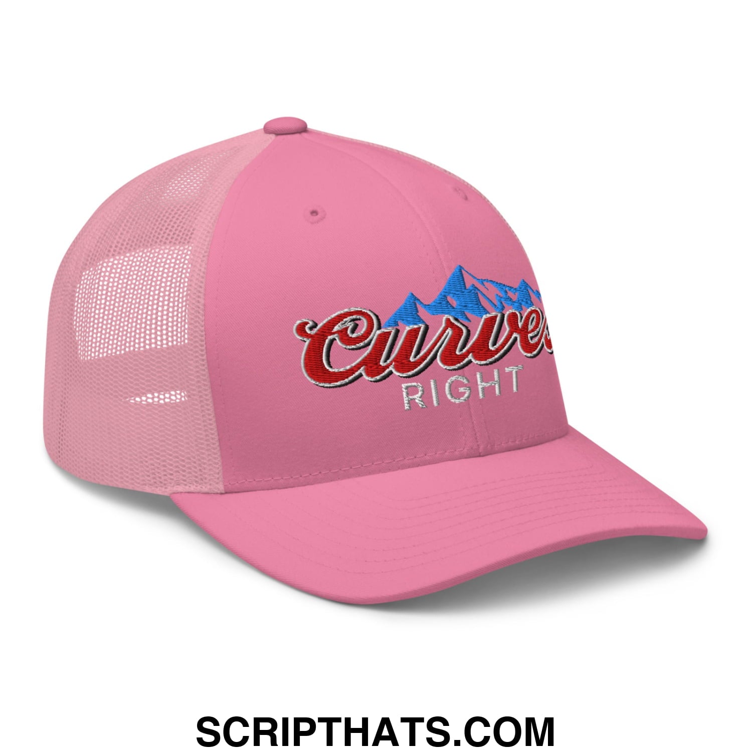 Curves Right Embroidered Mesh Trucker Hat Pink