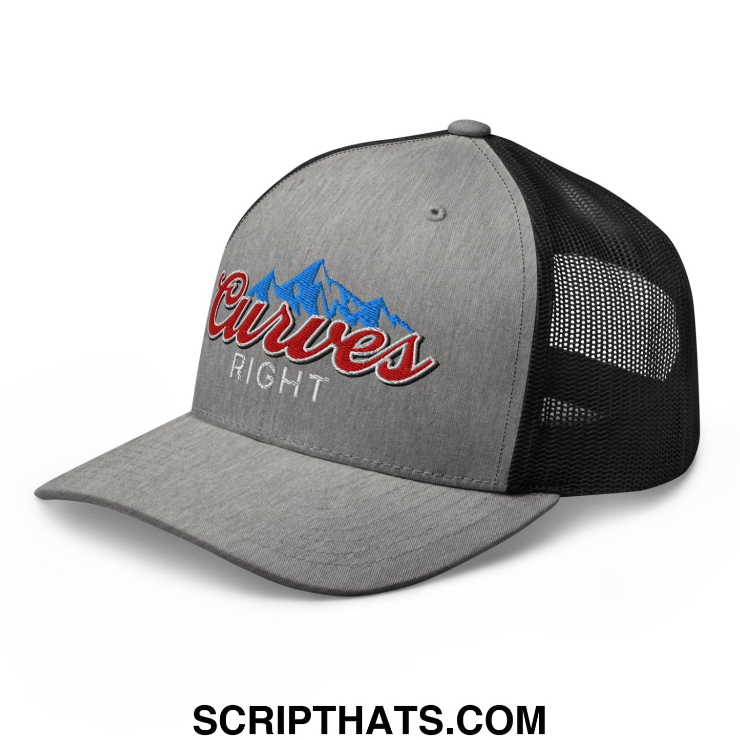 Curves Right Embroidered Mesh Trucker Hat Heather Black