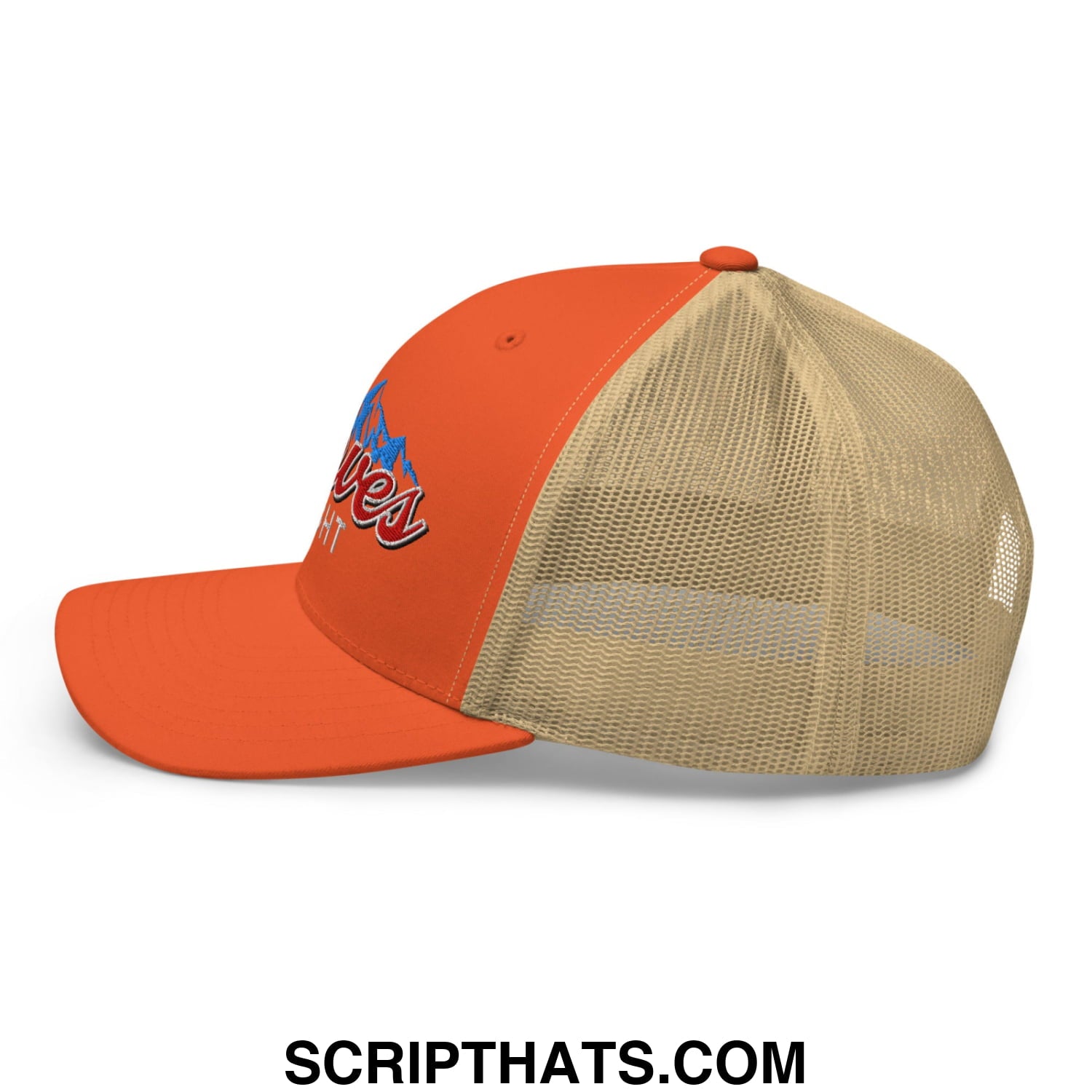Curves Right Embroidered Mesh Trucker Hat Rustic Orange Khaki