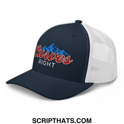 Curves Right Embroidered Mesh Trucker Hat Navy White