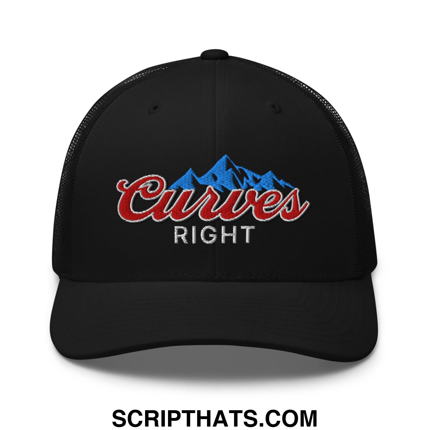 Curves Right Embroidered Mesh Trucker Hat Black