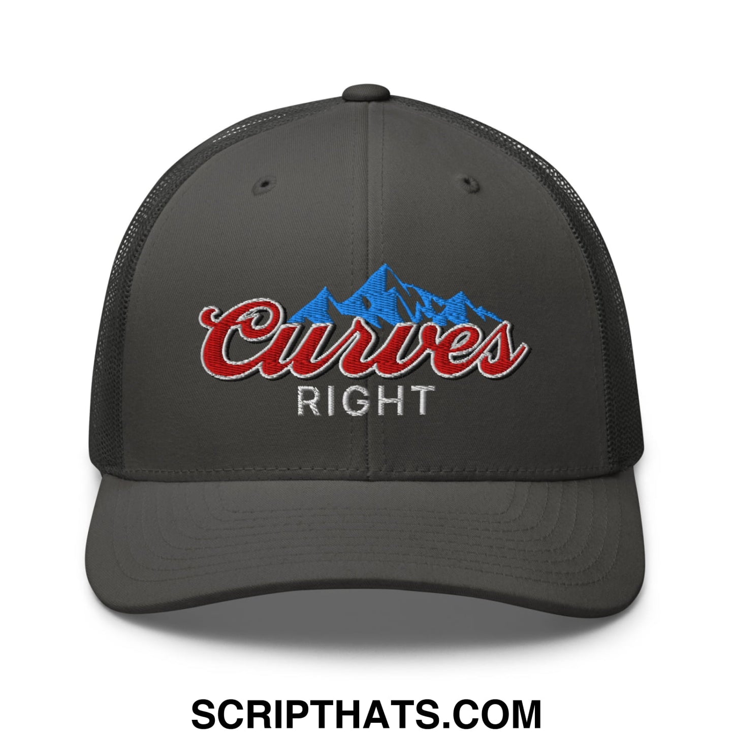 Curves Right Embroidered Mesh Trucker Hat Charcoal
