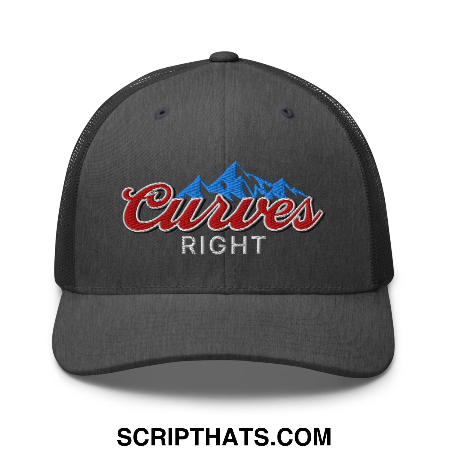 Curves Right Embroidered Mesh Trucker Hat Dark Heather Gray