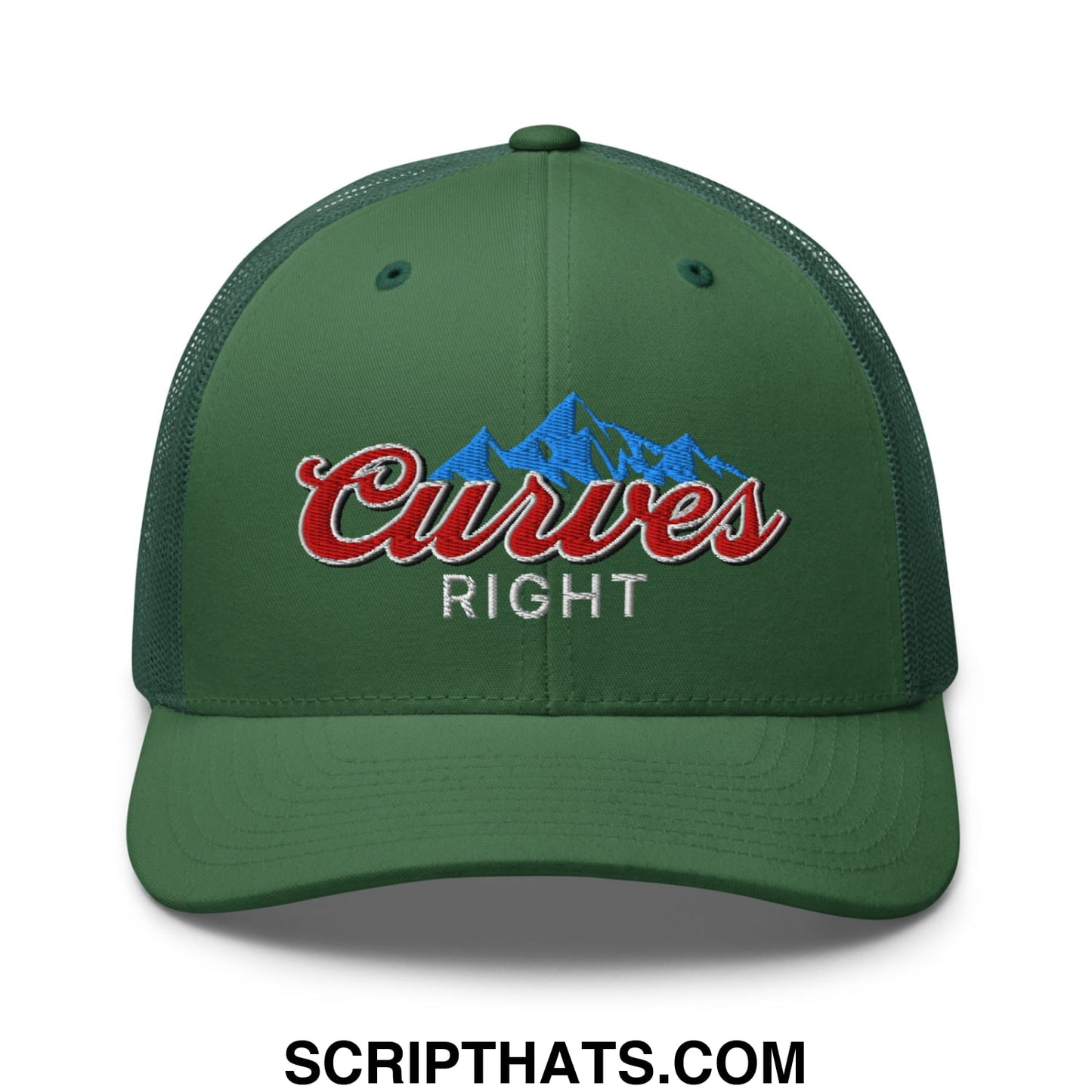 Curves Right Embroidered Mesh Trucker Hat Evergreen