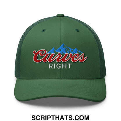Curves Right Embroidered Mesh Trucker Hat Evergreen