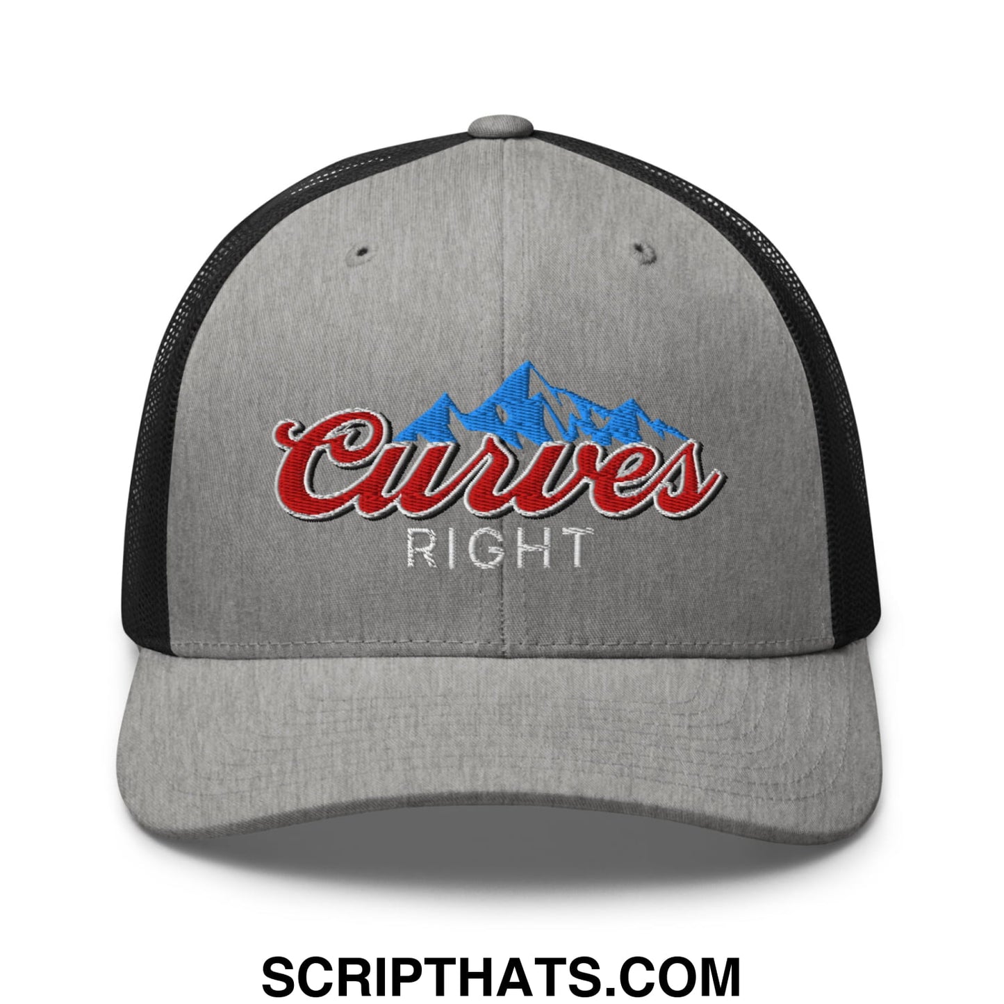 Curves Right Embroidered Mesh Trucker Hat Heather Black