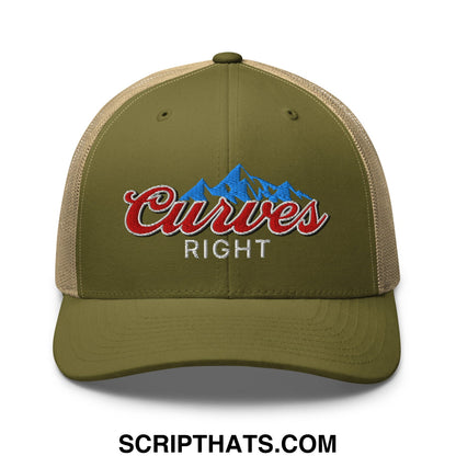 Curves Right Embroidered Mesh Trucker Hat Moss Khaki