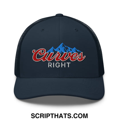 Curves Right Embroidered Mesh Trucker Hat Navy