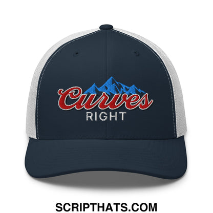 Curves Right Embroidered Mesh Trucker Hat Navy White