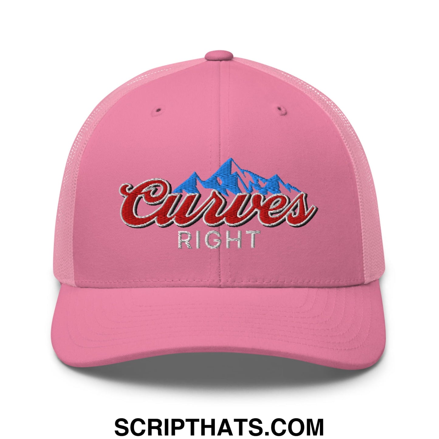 Curves Right Embroidered Mesh Trucker Hat Pink