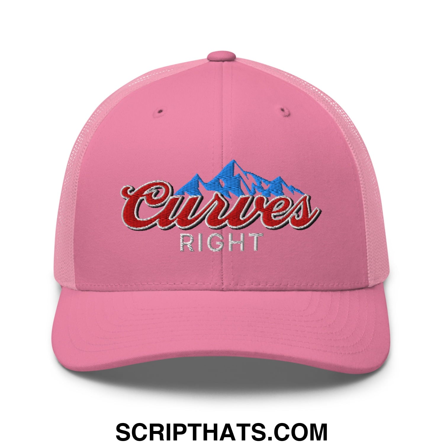 Curves Right Embroidered Mesh Trucker Hat Pink