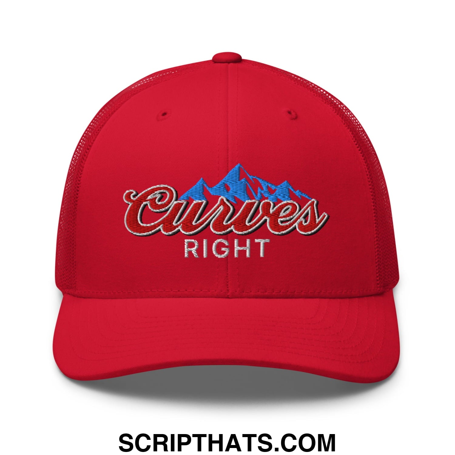 Curves Right Embroidered Mesh Trucker Hat Red