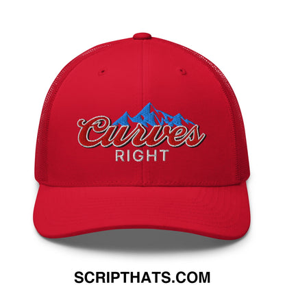 Curves Right Embroidered Mesh Trucker Hat Red