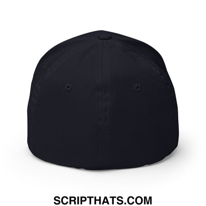 Black structured Curves Right embroidered stretch fit golf hat with smooth matte finish and subtle stitching details