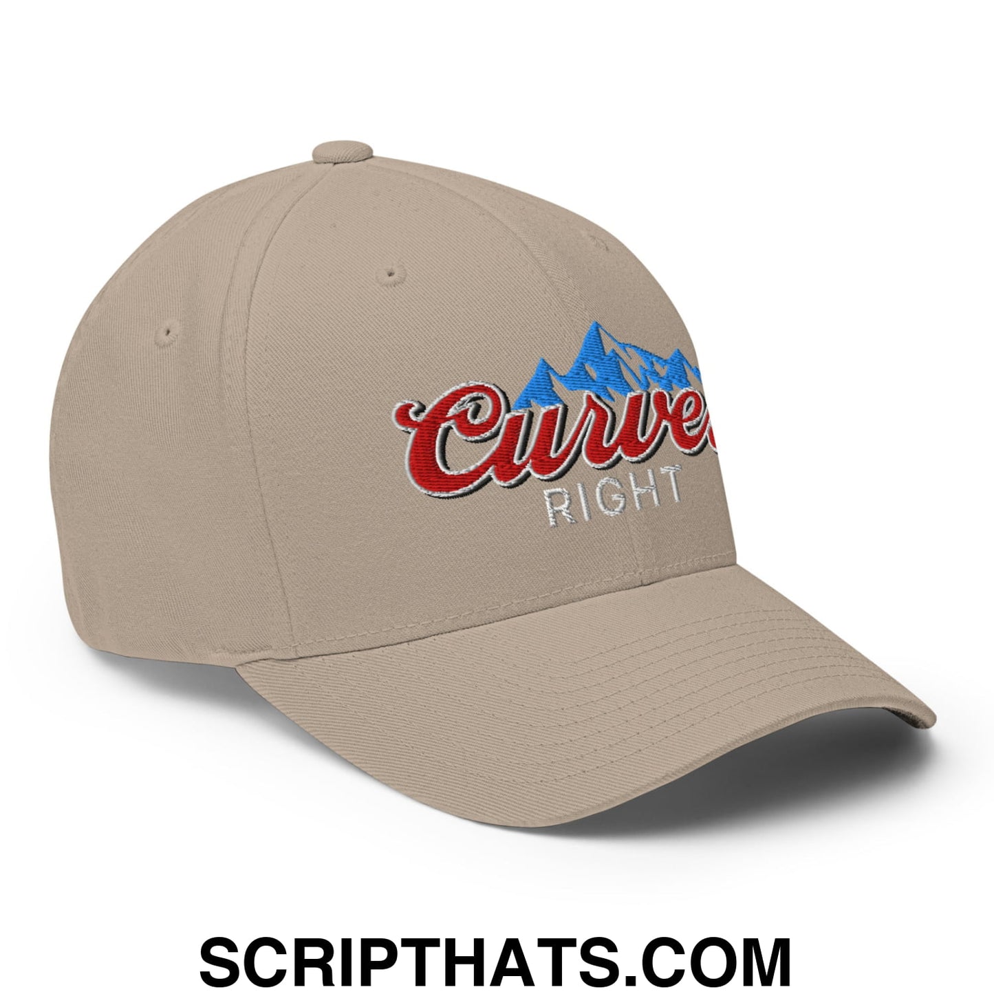 Curves Right Embroidered Stretch Fit Golf Hat Khaki