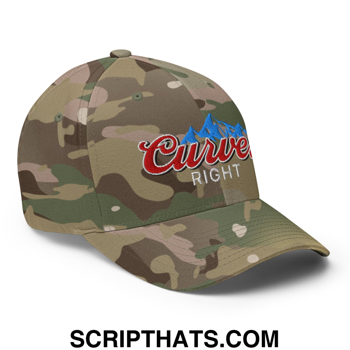 Curves Right Embroidered Stretch Fit Golf Hat Multicam Green
