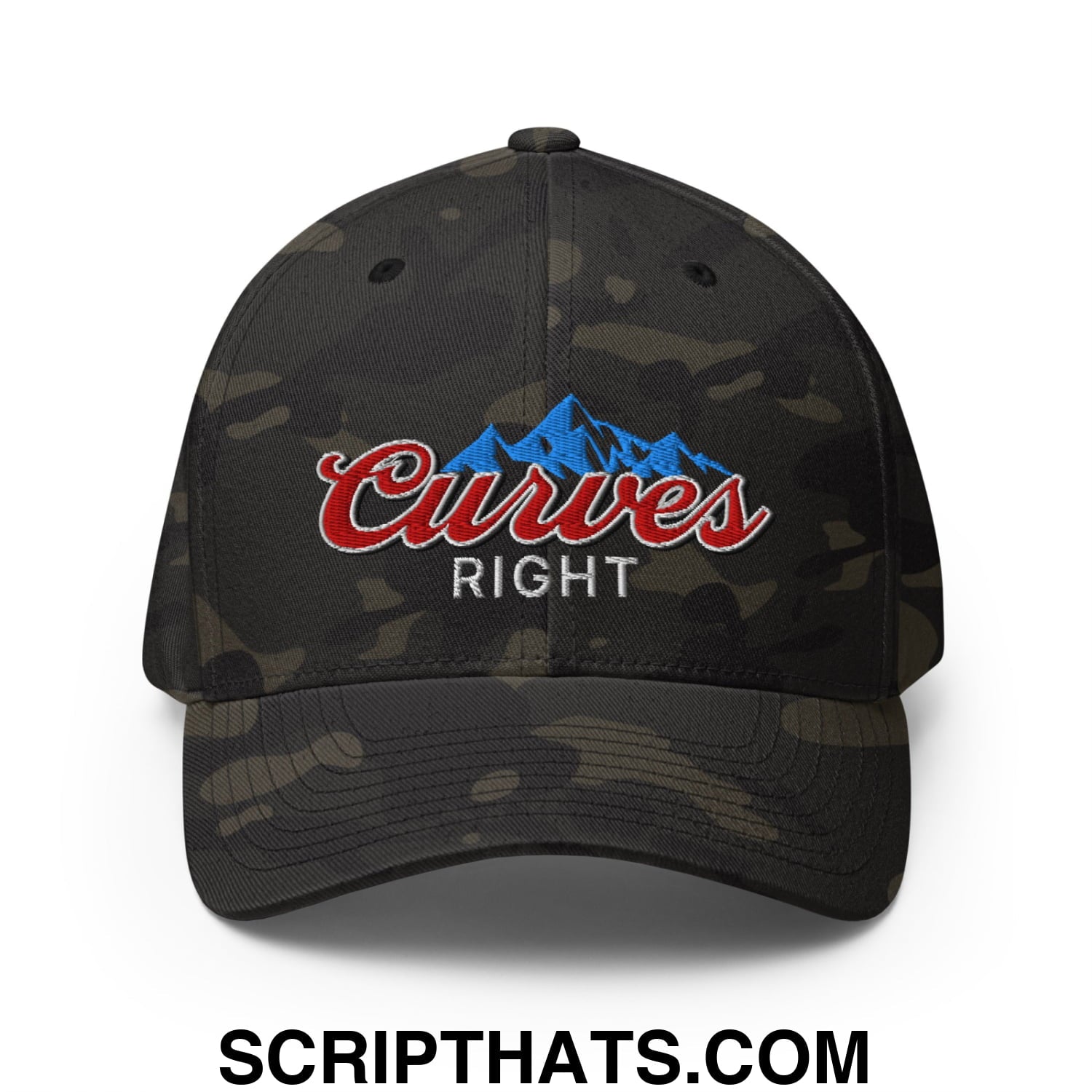 Curves Right Embroidered Stretch Fit Golf Hat Multicam Black