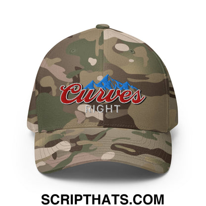 Curves Right Embroidered Stretch Fit Golf Hat Multicam Green