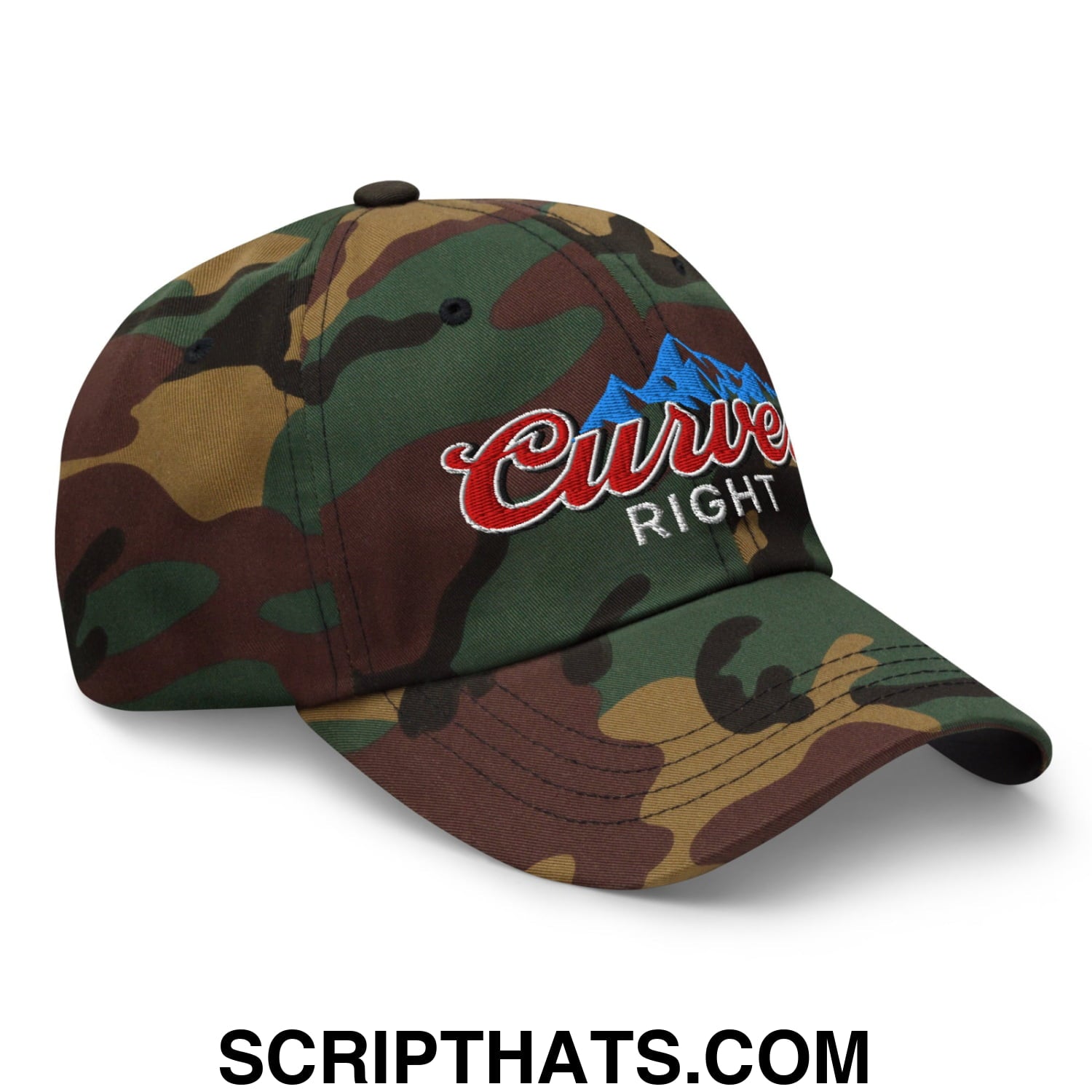 Curves Right Embroidered Unstructured Golf Dad Hat Green Camo