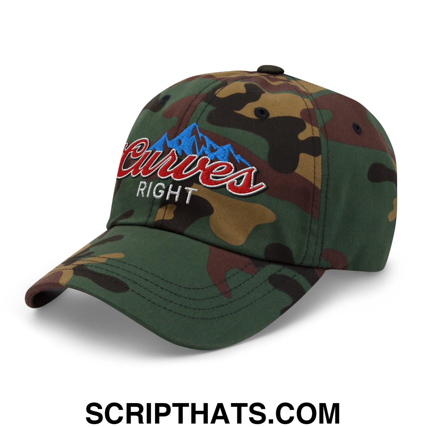 Curves Right Embroidered Unstructured Golf Dad Hat Green Camo