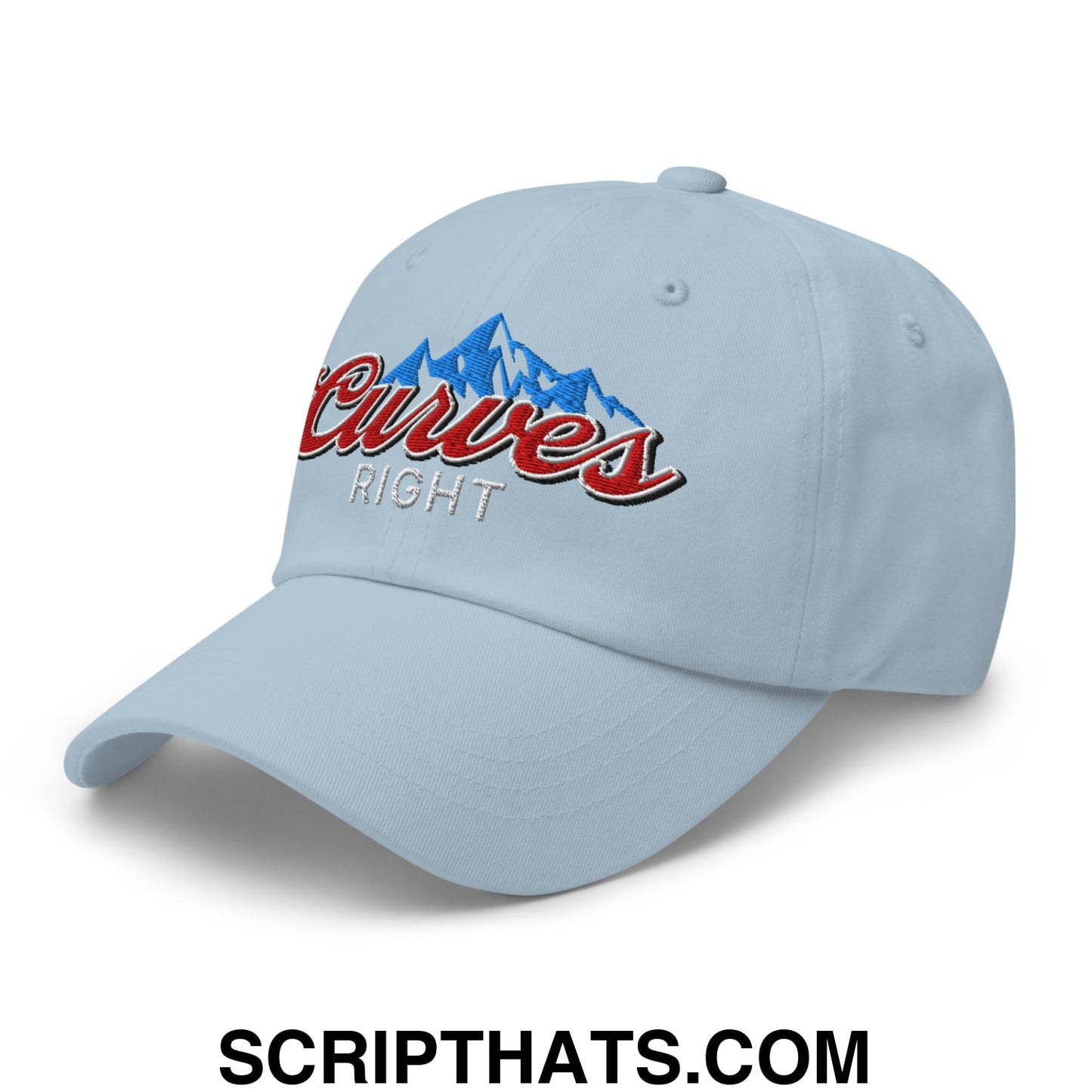 Curves Right Embroidered Unstructured Golf Dad Hat Light Blue