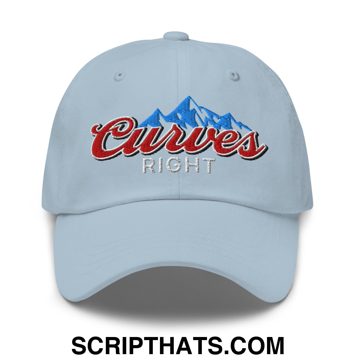 Curves Right Embroidered Unstructured Golf Dad Hat Light Blue