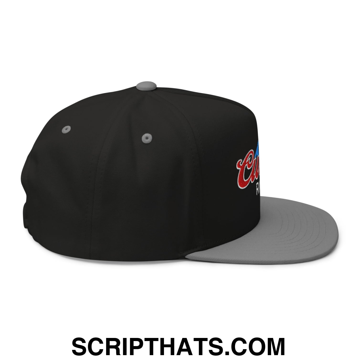 Curves Right Flat Brim Bill 5 Panel Golf Snapback Hat Black Grey
